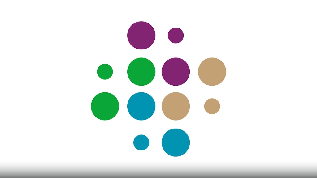 Logo für die Nachhaltigkeit BBL mit Punkten in vier Farben. Die Farben stehen für die vier Wirkungsbereiche des BBL zur Nachhaltigkeit: Prozess, Gesellschaft, Wirtschaft und Umwelt.