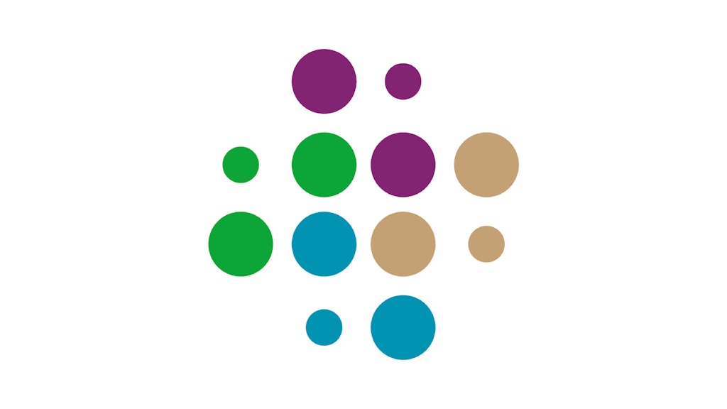 Logo für die Nachhaltigkeit BBL mit Punkten in vier Farben. Die Farben stehen für die vier Wirkungsbereiche des BBL zur Nachhaltigkeit: Prozess, Gesellschaft, Wirtschaft und Umwelt.